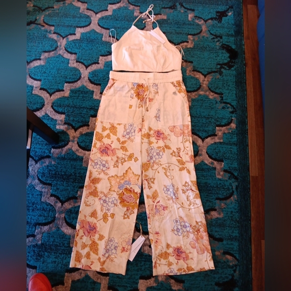 House of Harlow 1960 Set Of 2 Piece  Floral Multicolor Sz Large Linen Blend NWT - Picture 1 of 9